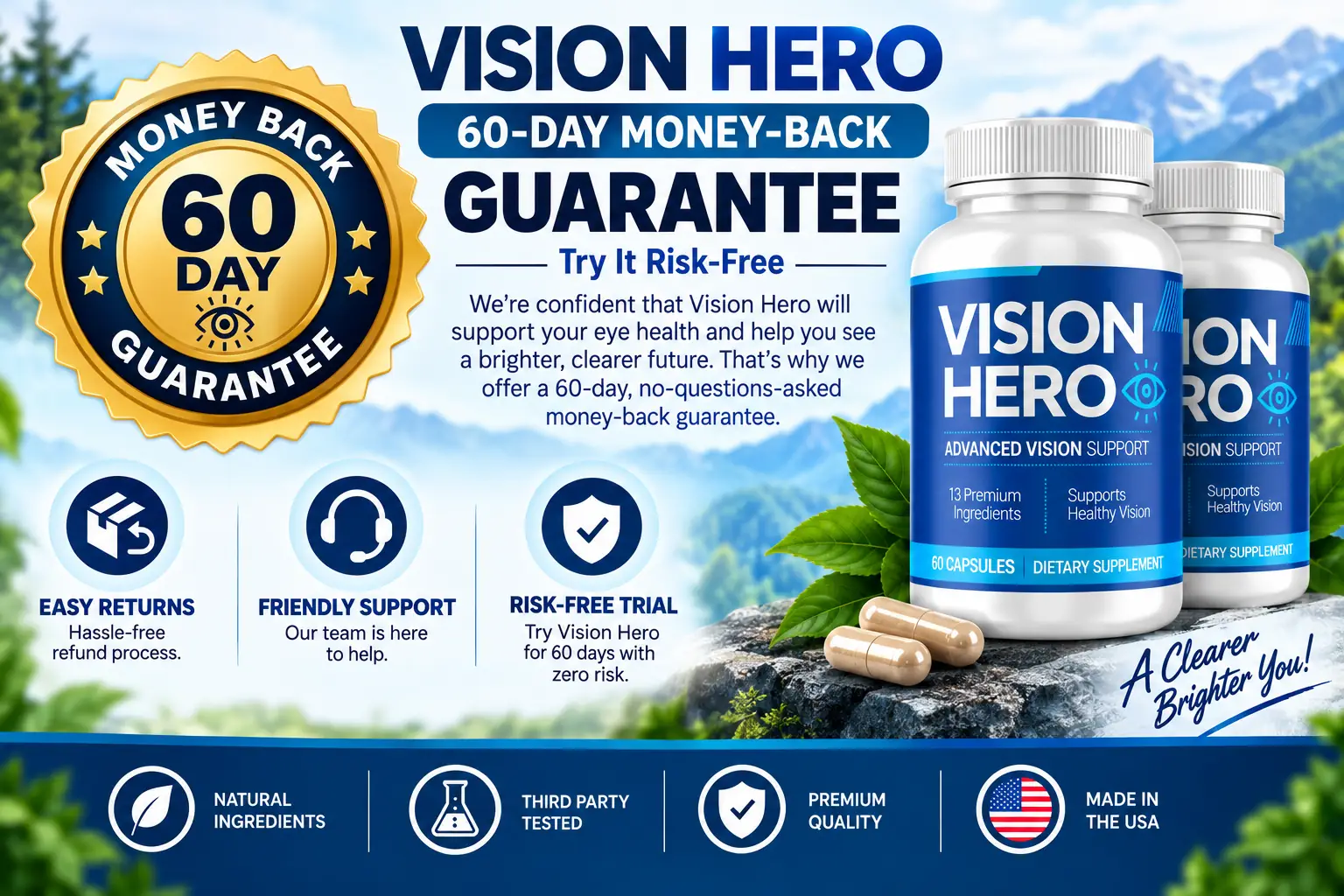 Vision Hero 60-day money-back guarantee artwork
